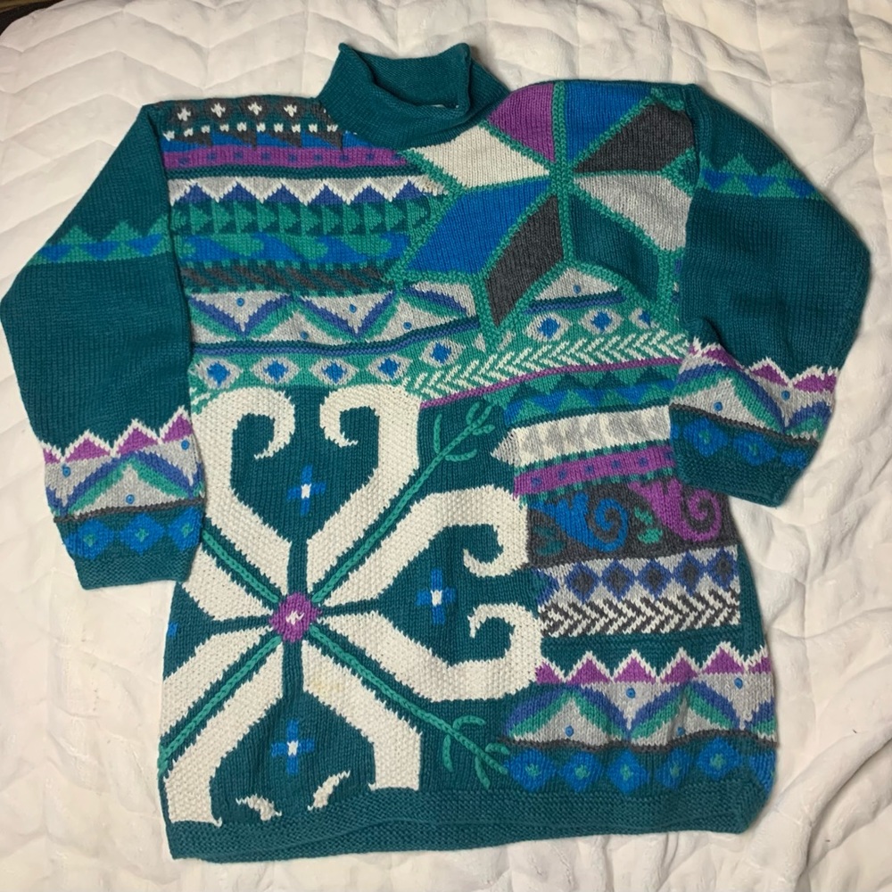 Segrets Sun Prints Womens L Hand Knit Sweater Geo Print